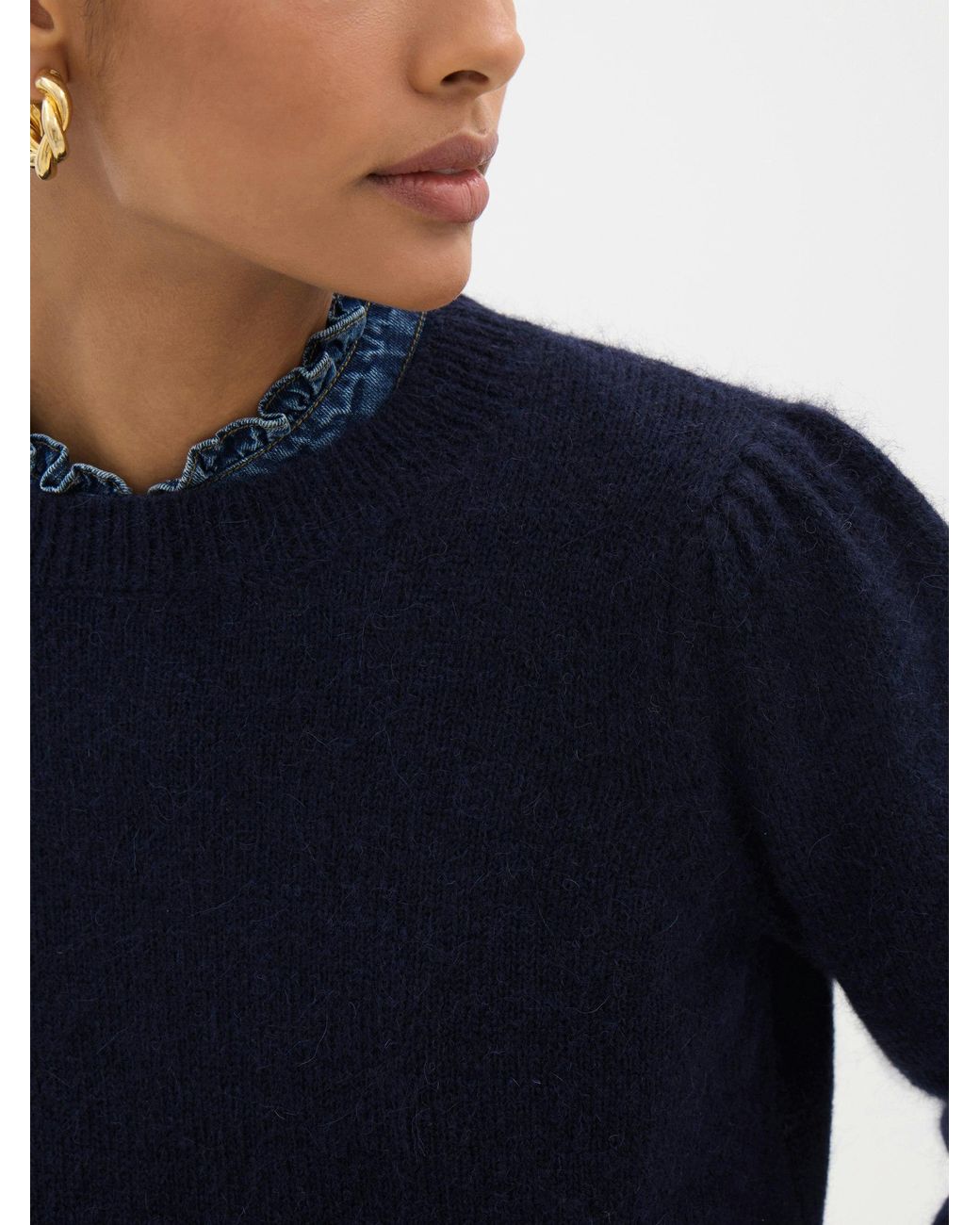 Hush Blue Gathered Shoulder Wool Blend Jumper