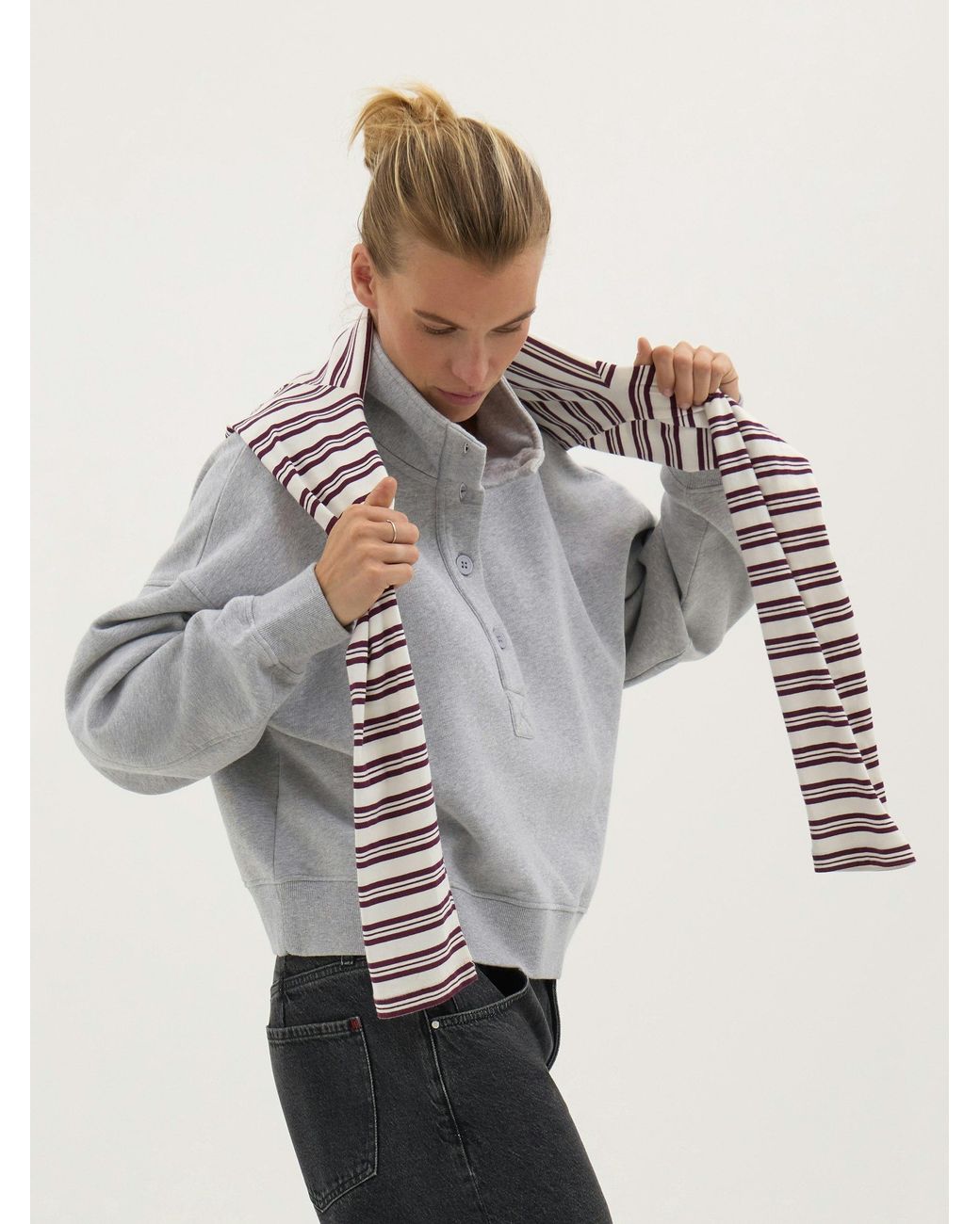 Hush Gray Hendrix Half Placket Cotton Sweatshirt