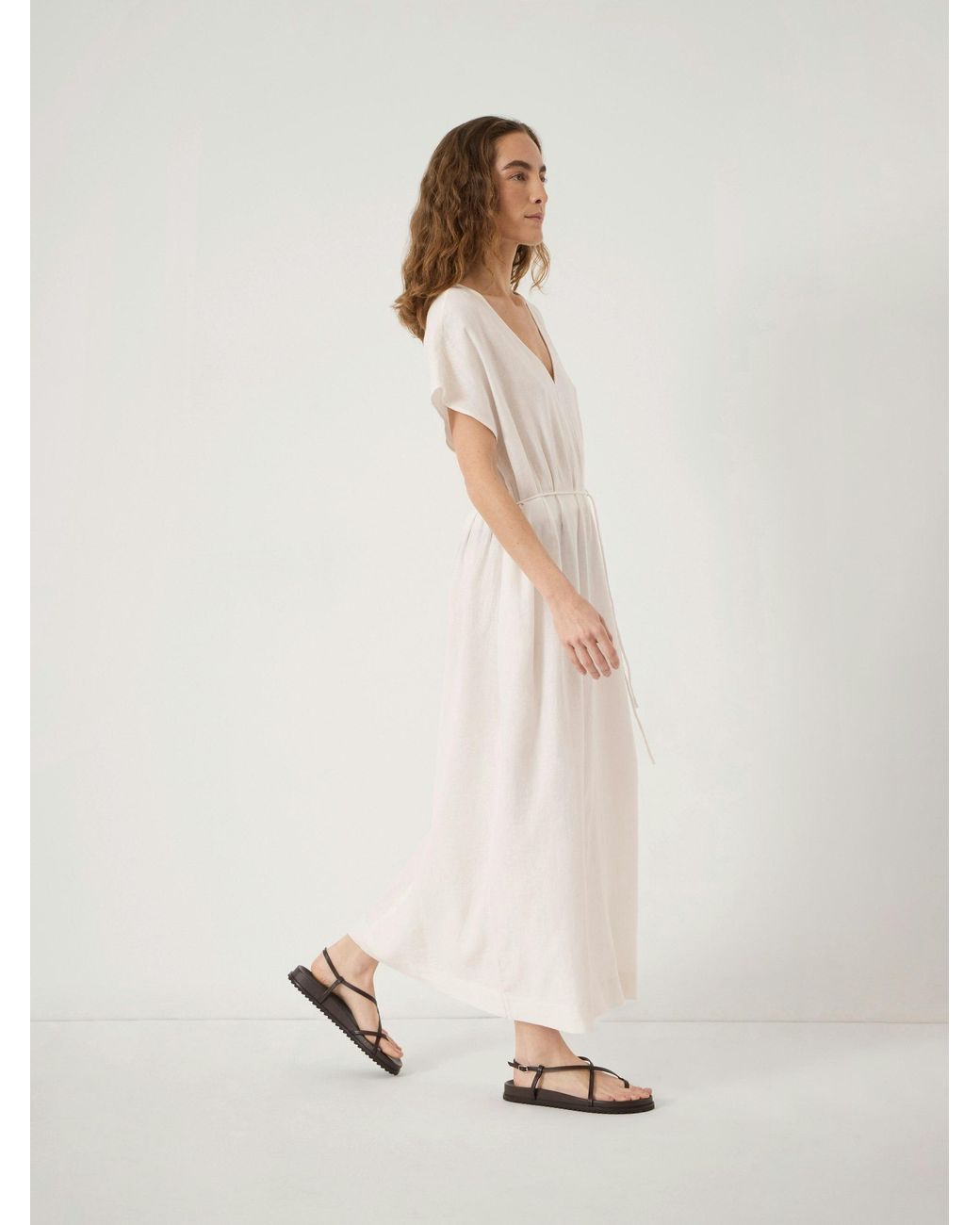 Hush Natural Linen Blend Remy Pleated Midi Dress