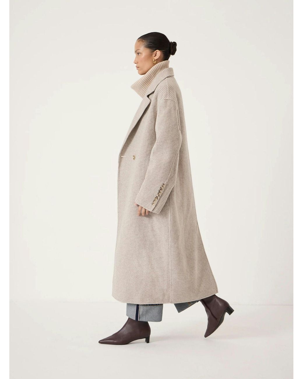 Hush Natural Mili Double Faced Wool Checked Coat