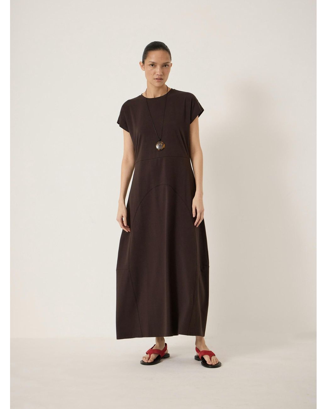 Hush Natural Thelma Cap Sleeve Barrel Jersey Midi Dress