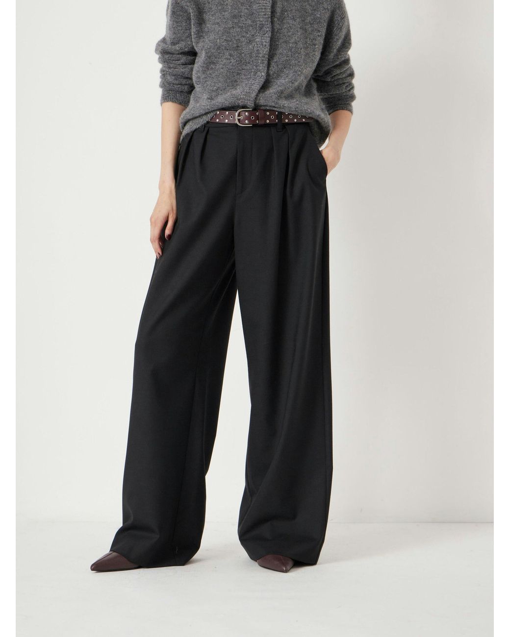 Hush White Lya Wool Blend Wide Leg Trousers
