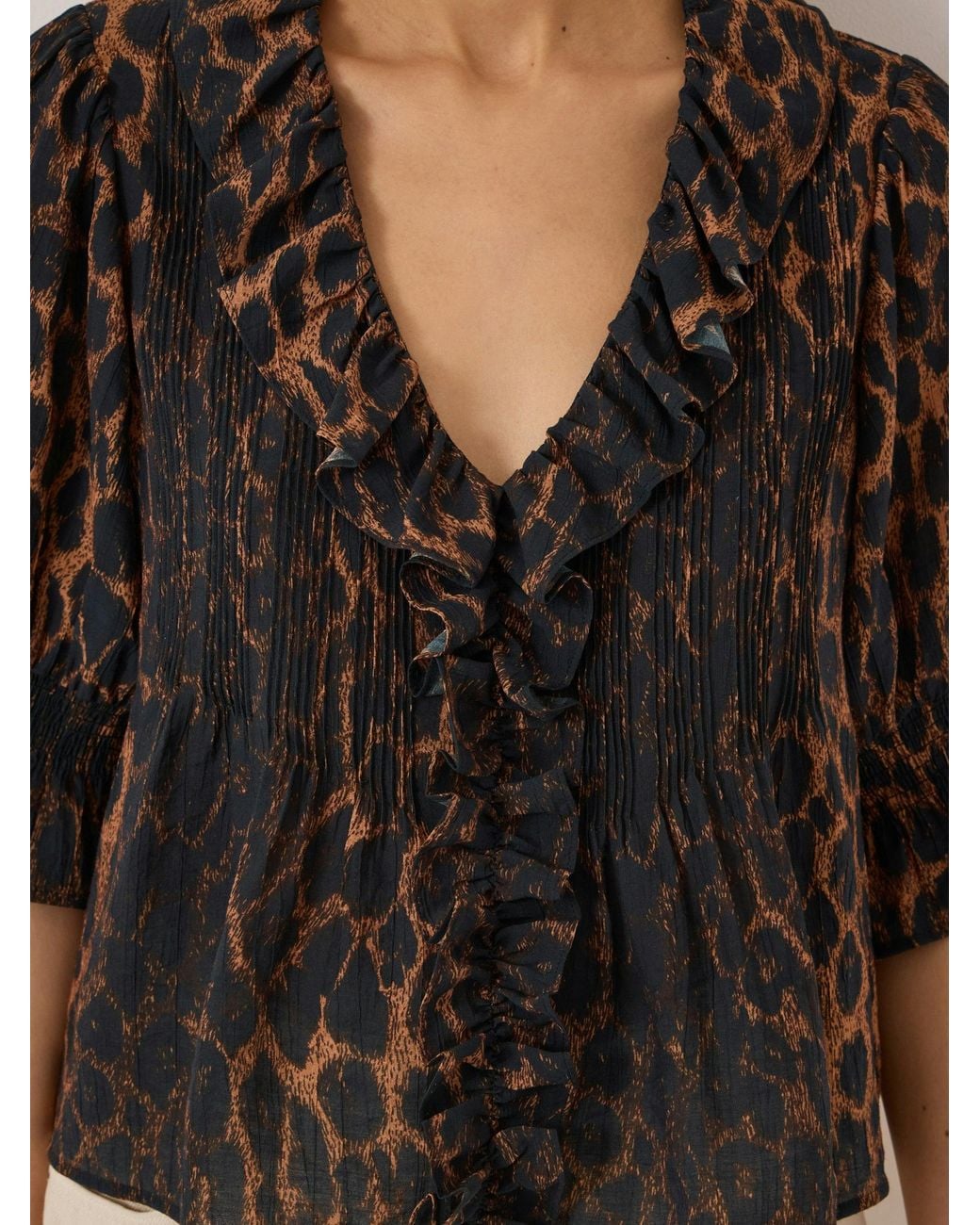 Hush Natural Koa Ruffle Short Sleeve Textured Blouse