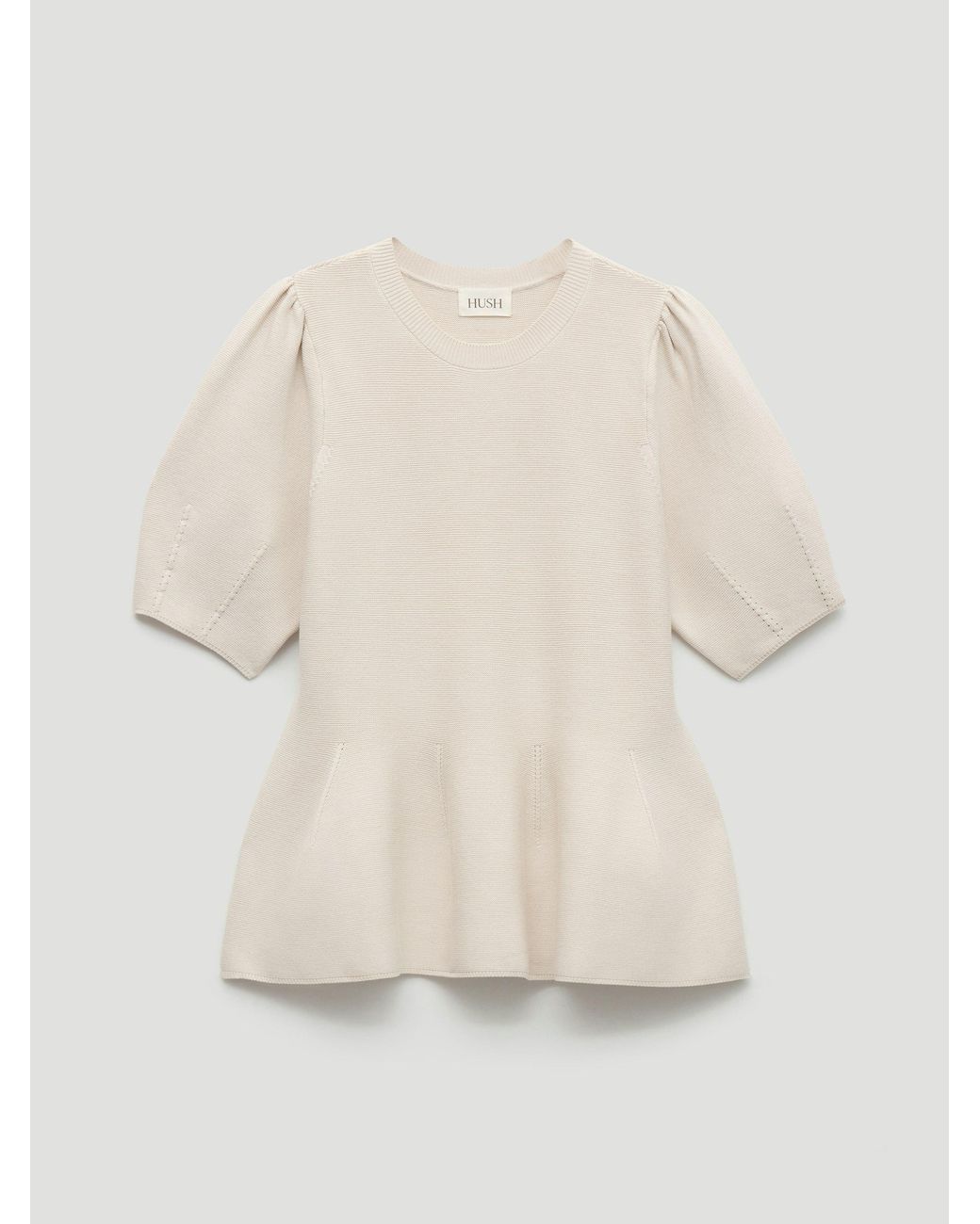 Hush Natural Peplum Short Sleeve Top With Wool