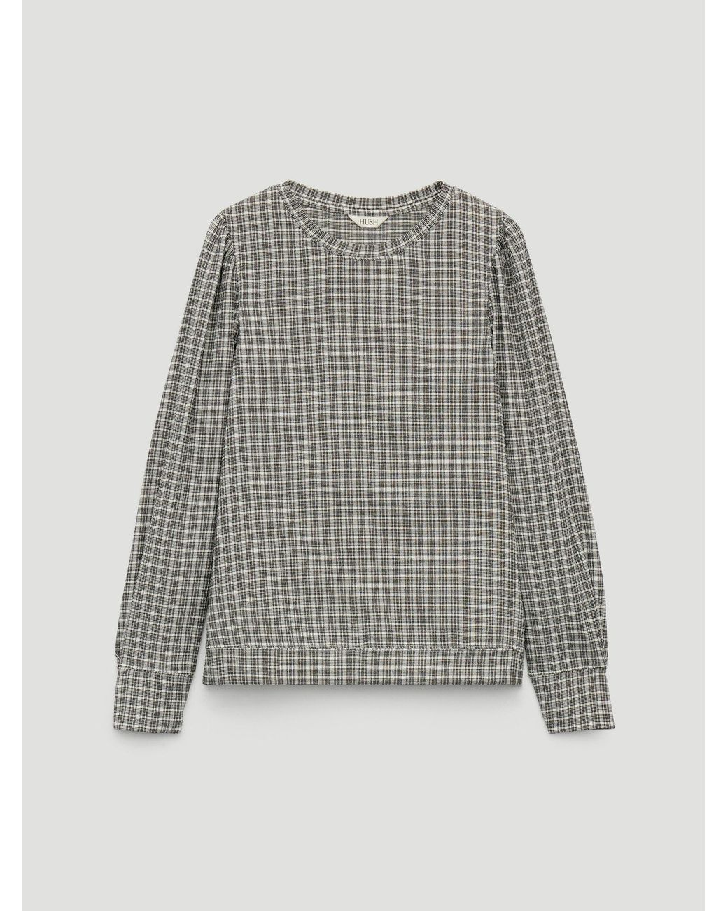 Hush Gray Emily Check Puff Sleeve Top