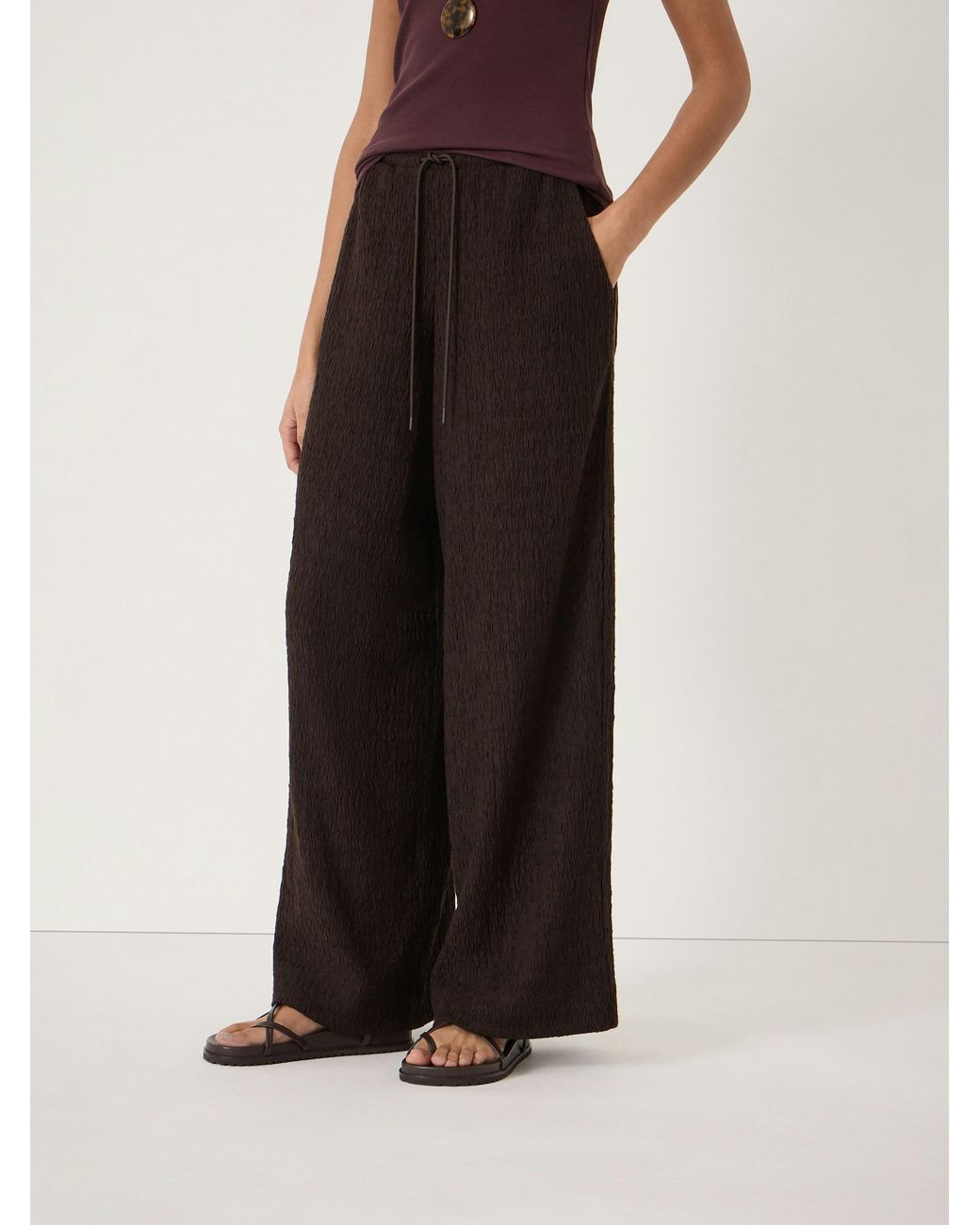 Hush Natural Aria Textured Jersey Wide Leg Trousers