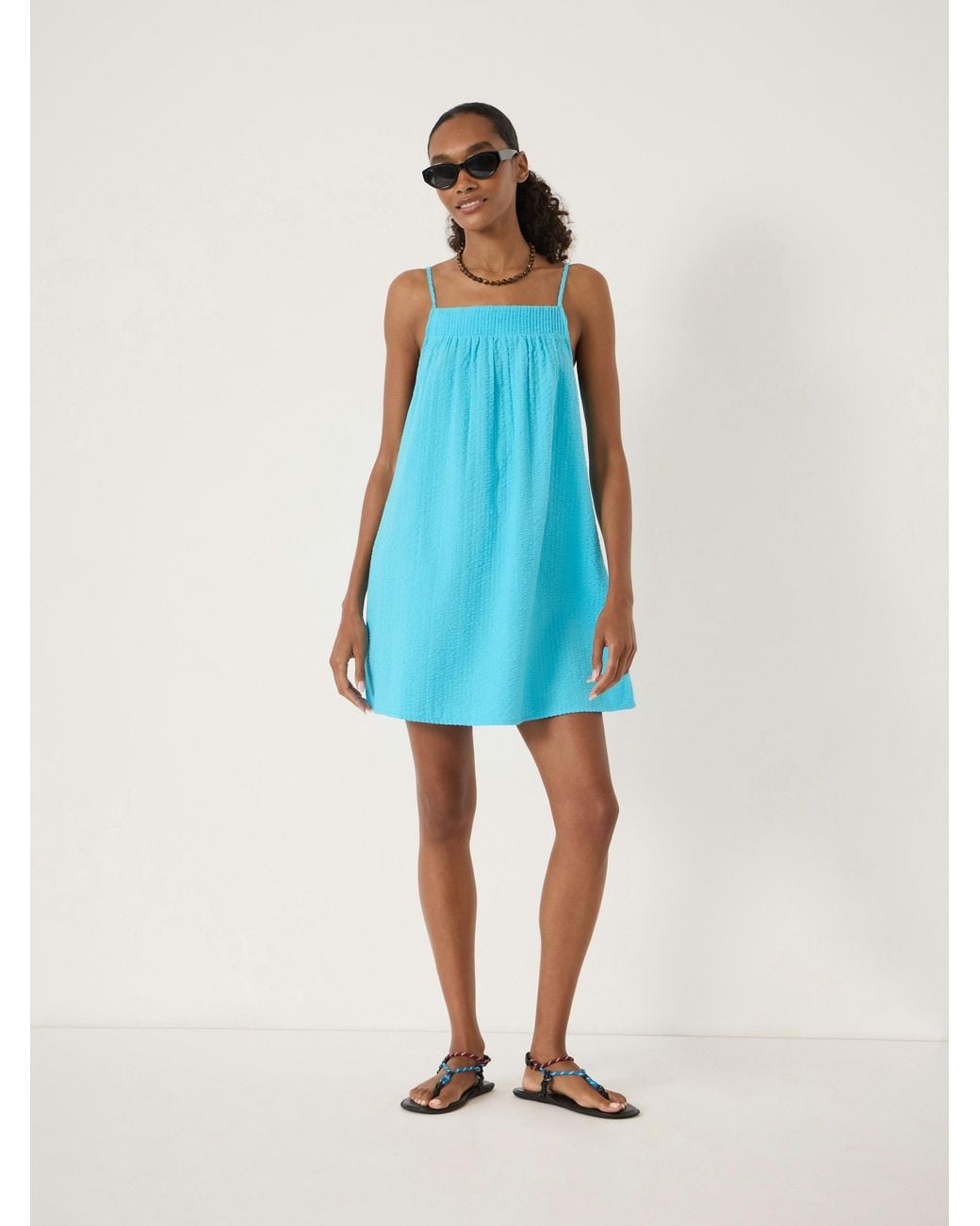Hush Carmen Seersucker Beach Mini Dress in Blue