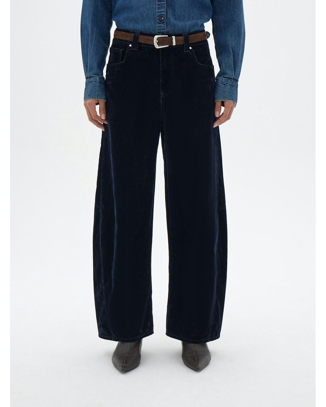 Hush Blue Cropped Bree Velvet Barrel Leg Jeans