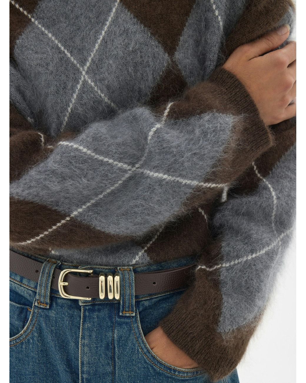 Hush Blue Mossy Brushed Wool Argyle Jumper