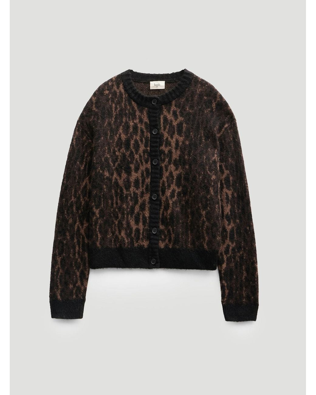 Hush Black Crew Neck Animal Jacquard Cardigan With Mohair