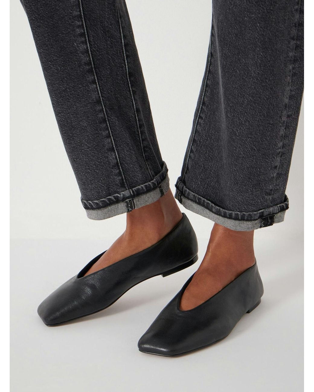 Hush Black Asymmetric Leather Ballet Flats