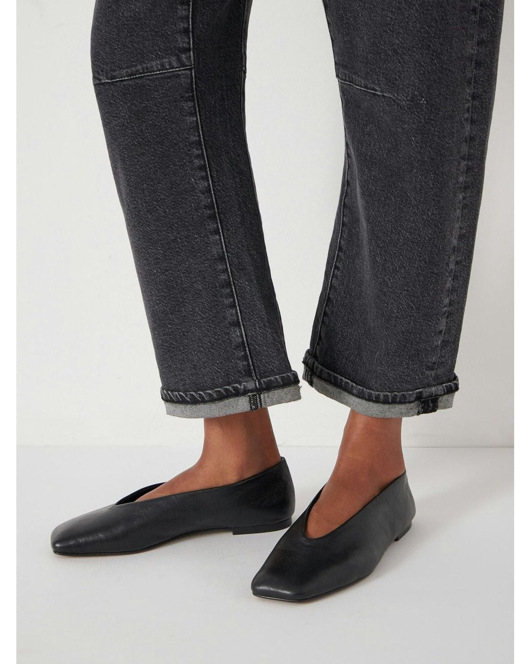Hush Black Asymmetric Leather Ballet Flats