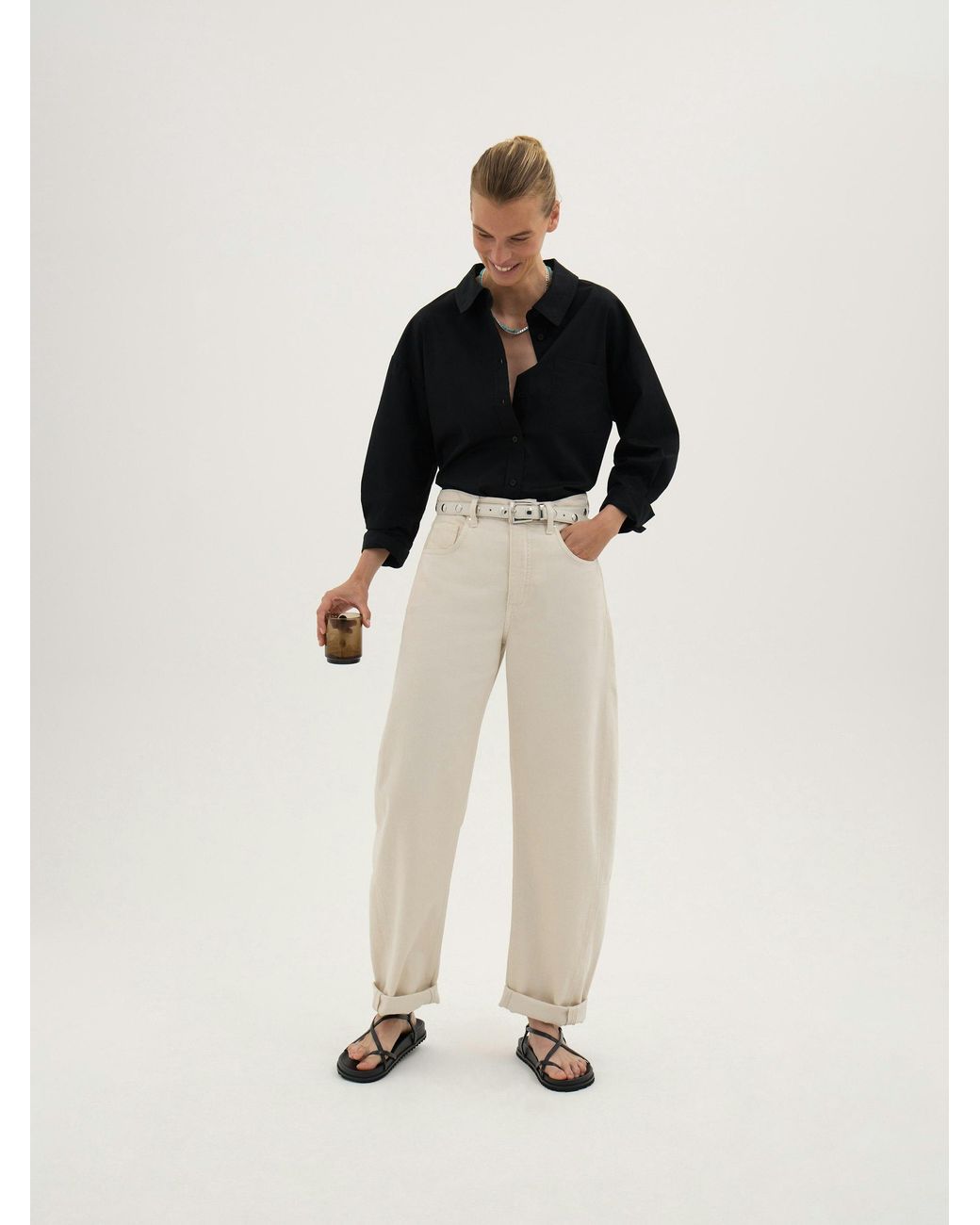 Hush Black Aria Cotton Poplin Bracelet Length Shirt