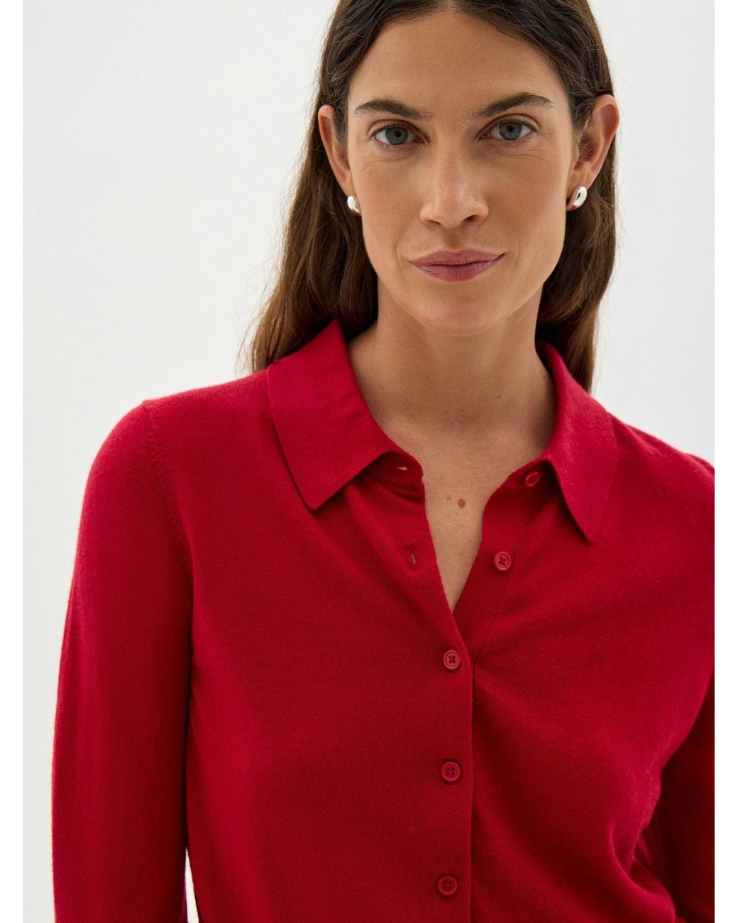 Hush Red Merino Long Sleeve Polo Top