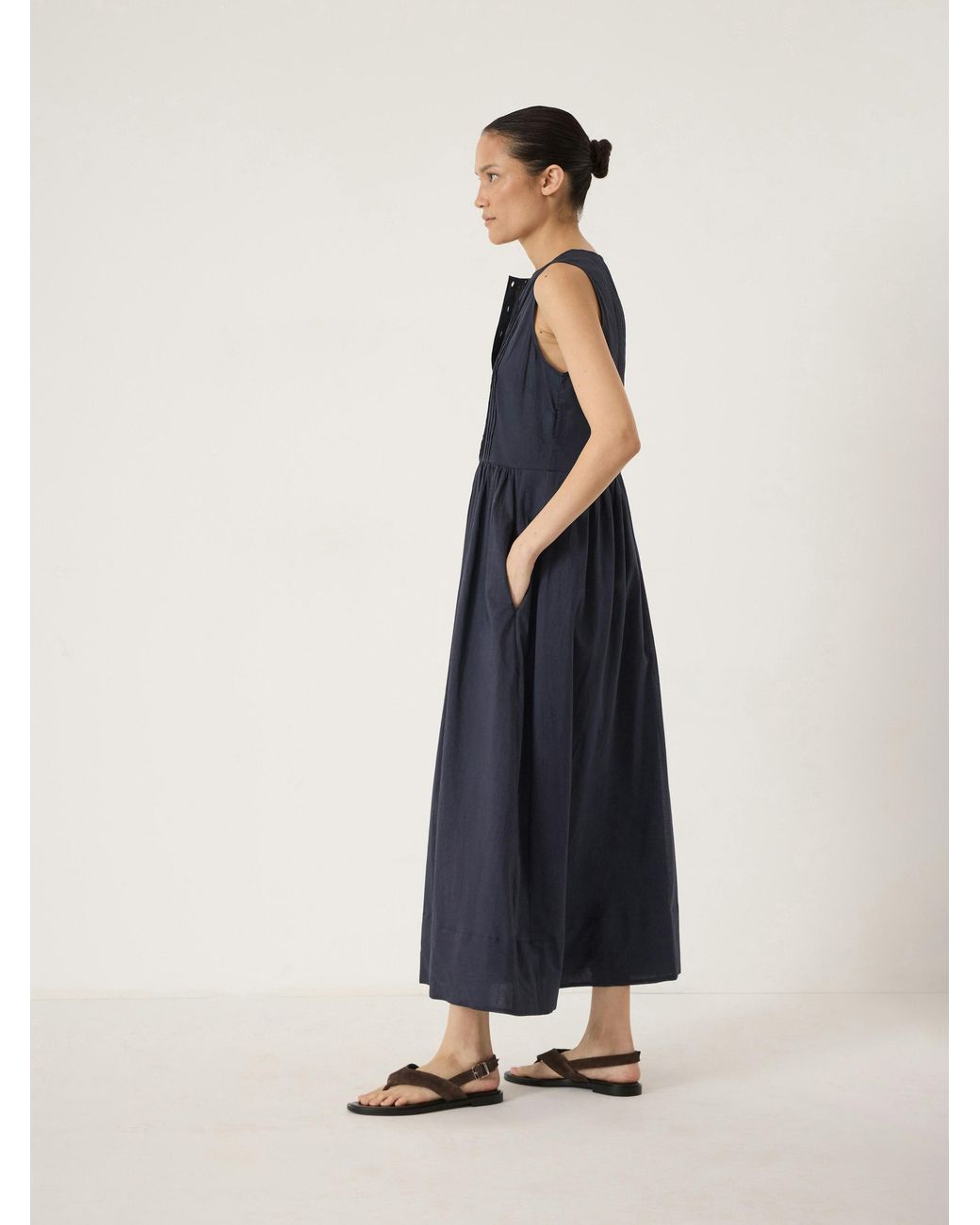 Hush White Sola Pintuck Detail Cotton Voile Midi Dress