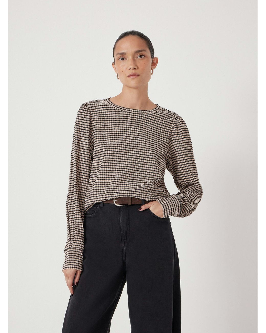 Hush White Emily Gingham Puff Sleeve Top