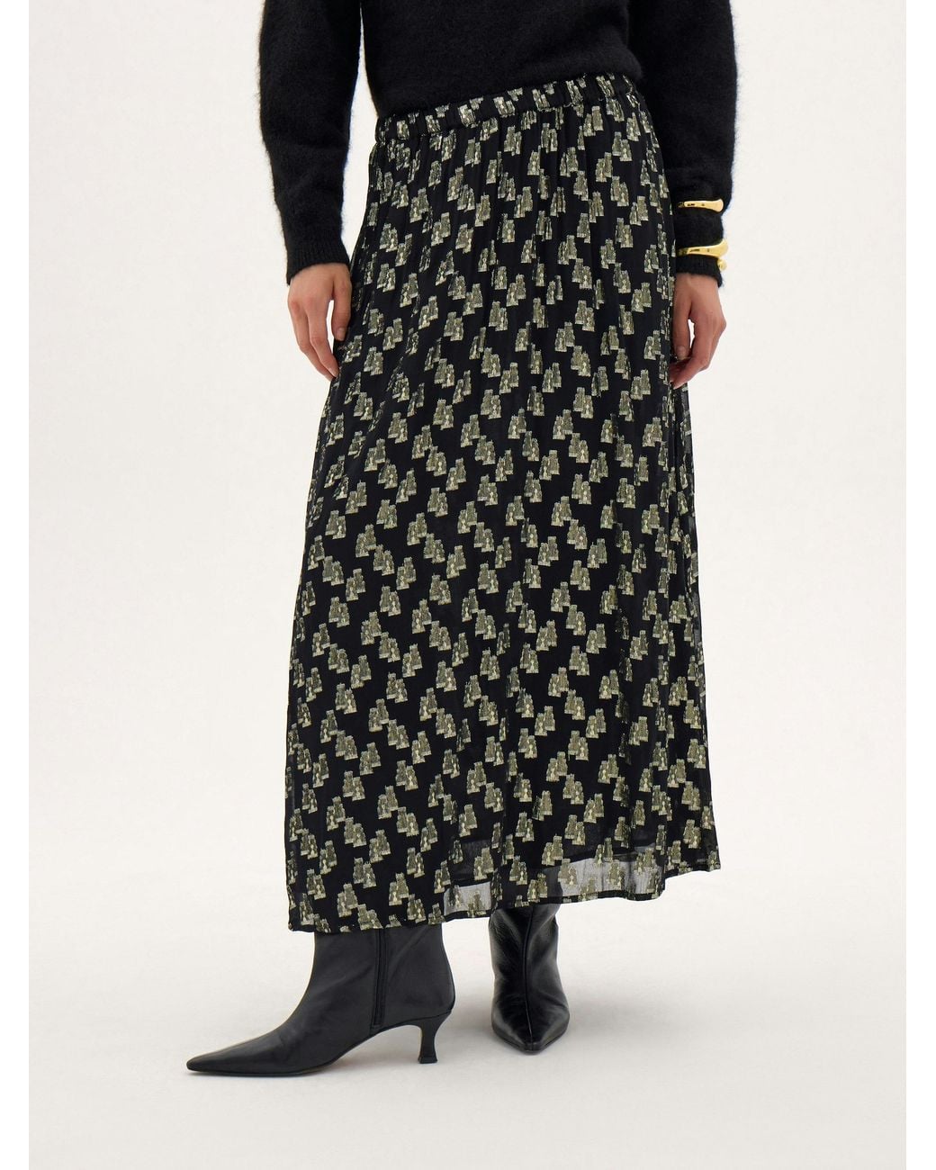 Hush White Ivy Flock Pleated Midi Skirt