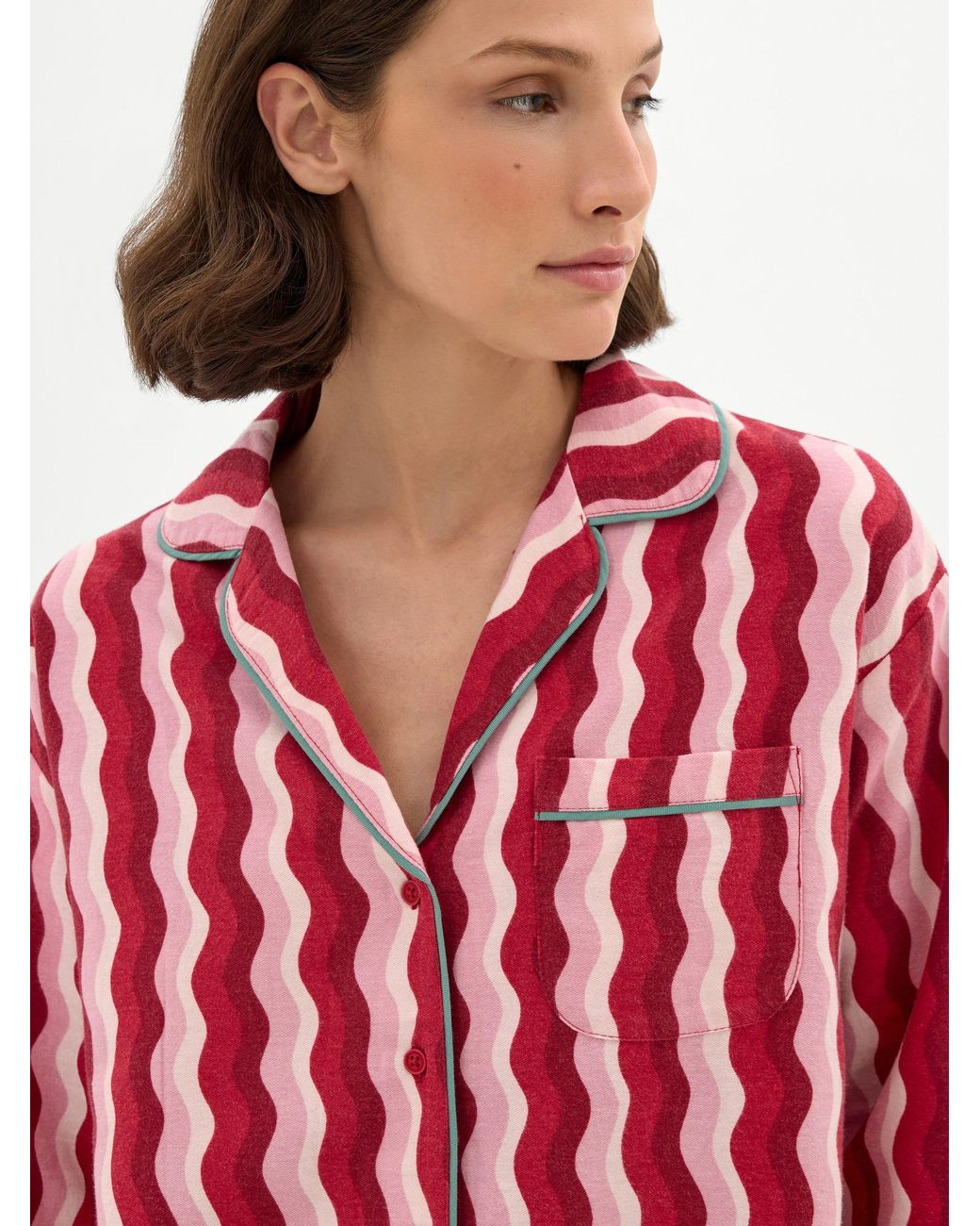 Hush Red Lois Brushed Cotton Revere Collar Pyjamas + Eye Mask