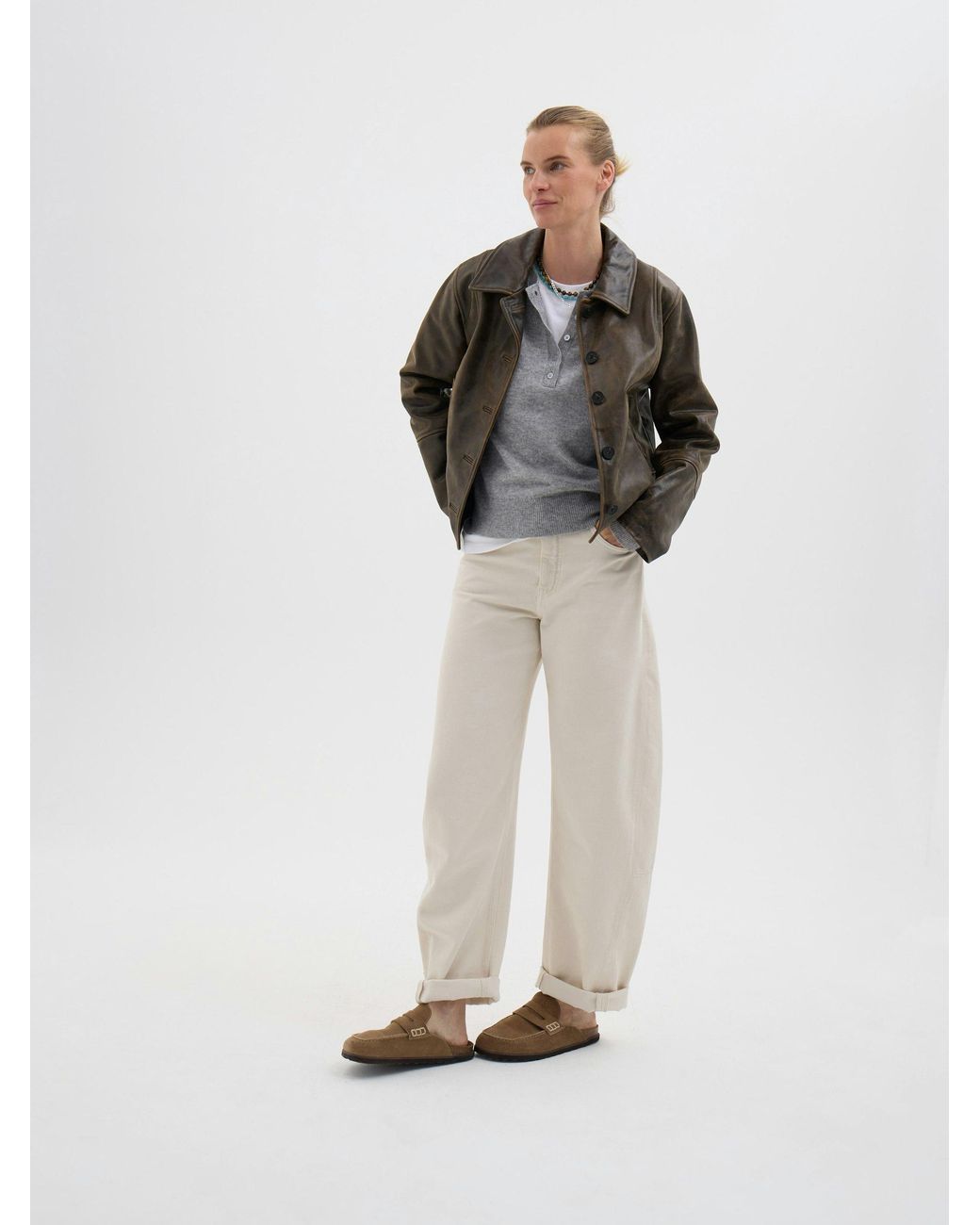 Hush Brown Ana Distressed Leather Jacket