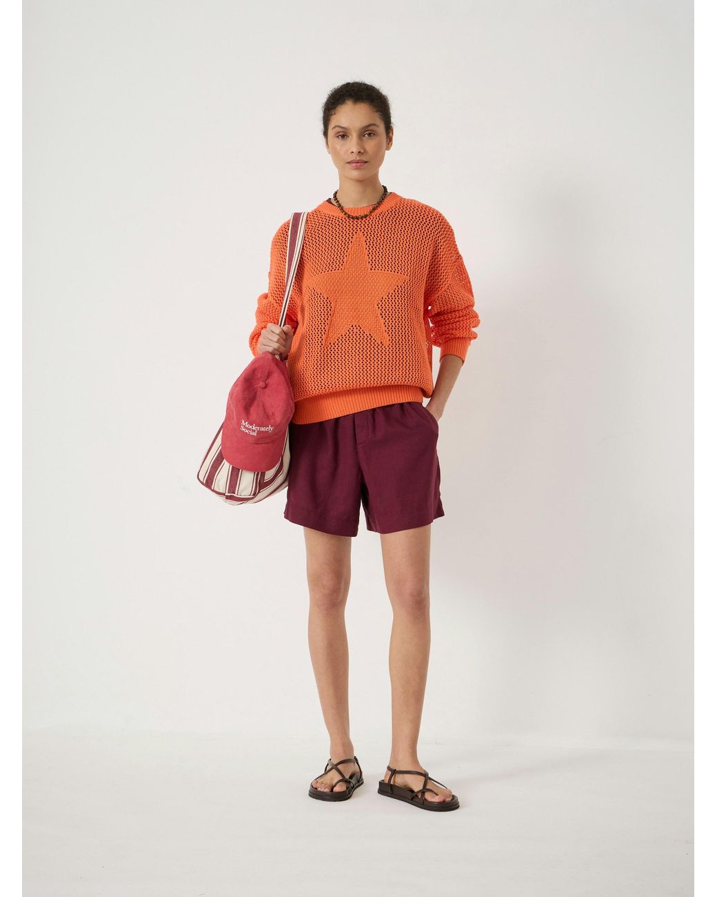 Hush Red Lillie Open Stitch Star Graphic Cotton Jumper