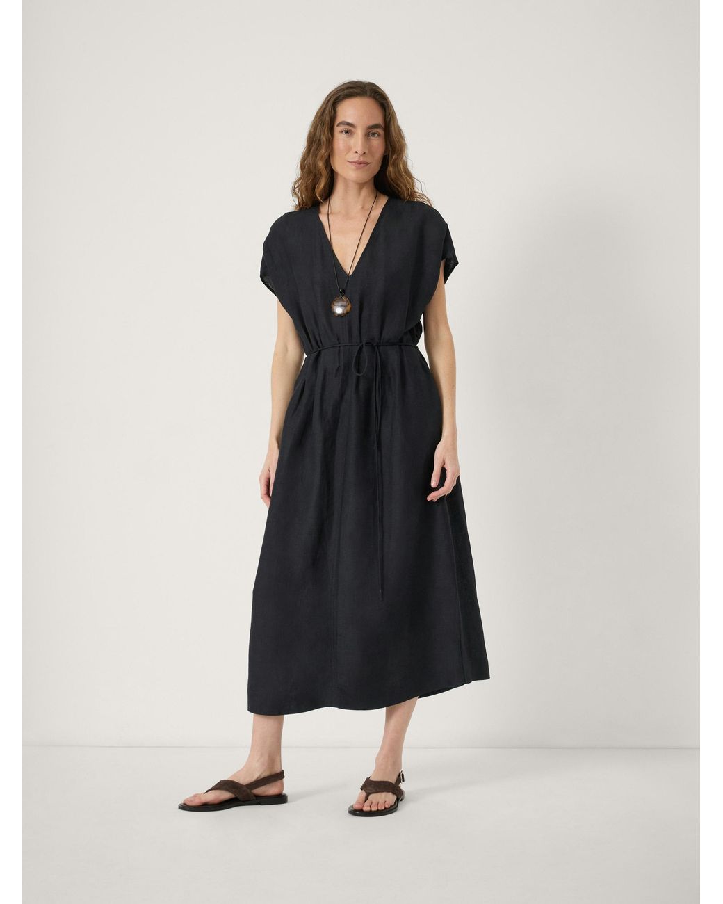 Hush White Remy Pleated Linen Blend Midi Dress