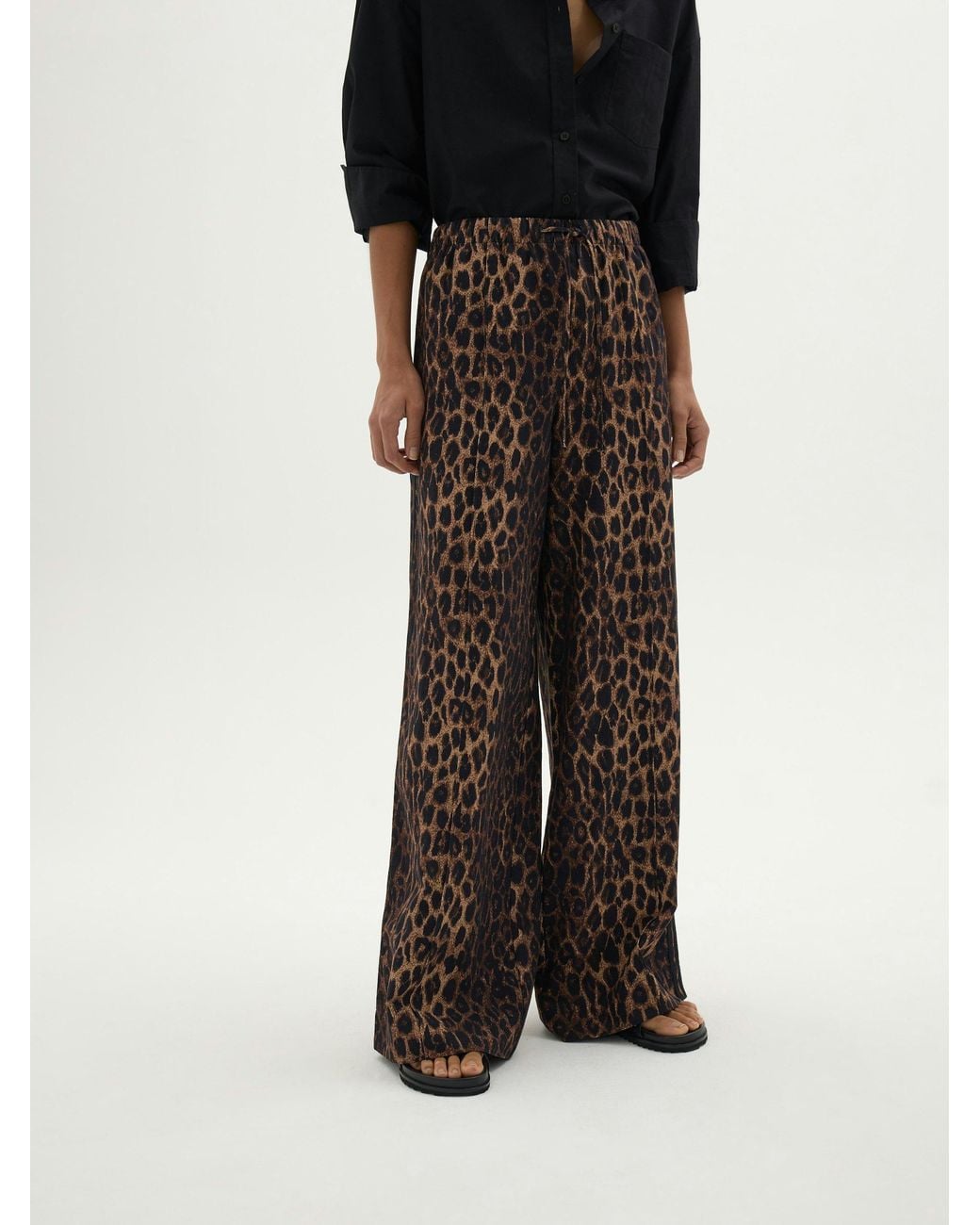 Hush Black Petunia Linen Blend Leopard Print Trousers