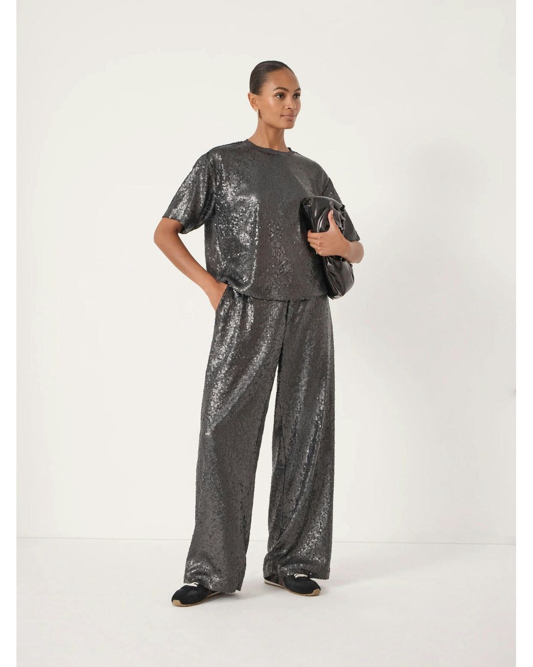 Hush White Holly Sequin Co-Ord Wide Leg Trousers