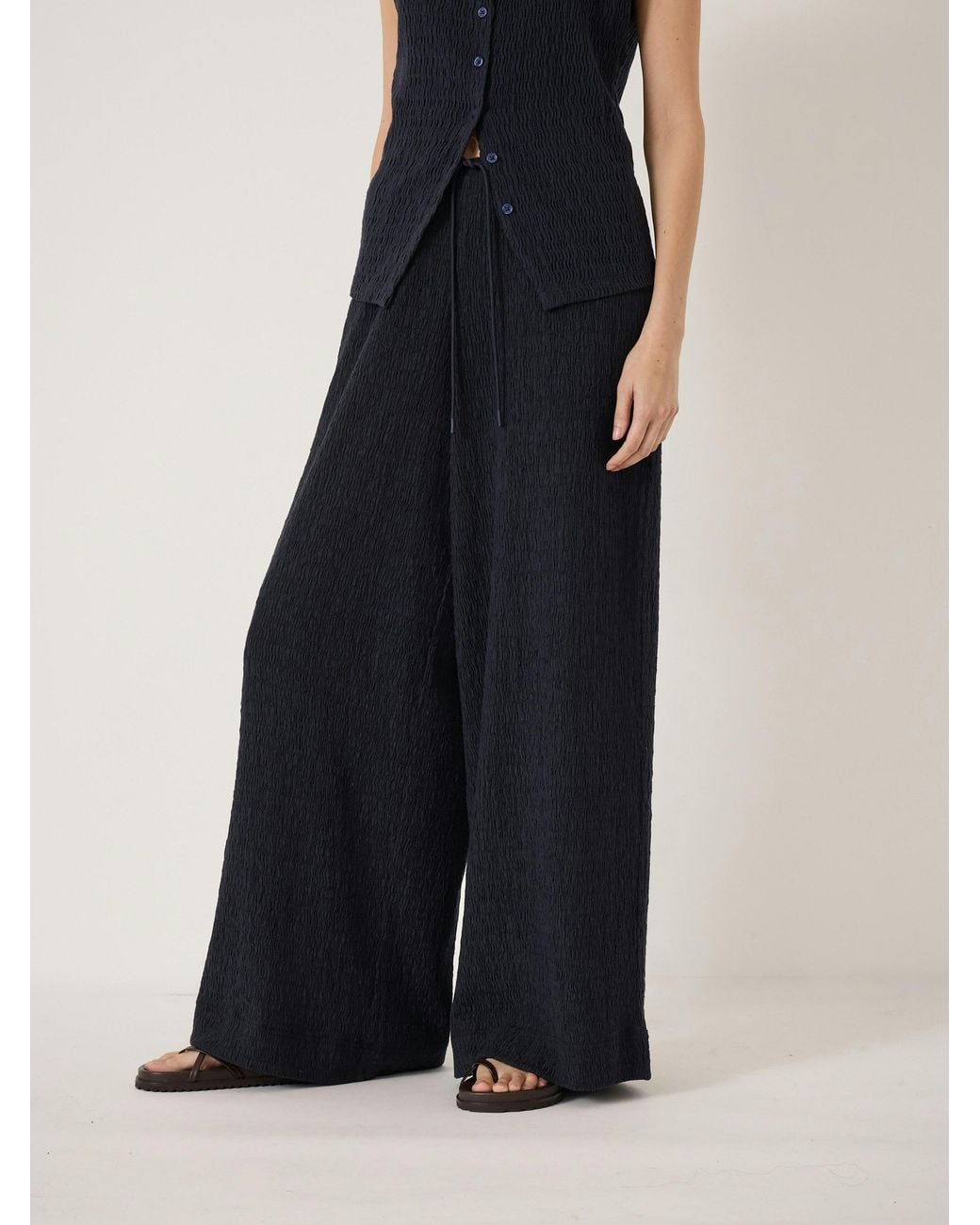 Hush Blue Aria Textured Jersey Wide Leg Trousers