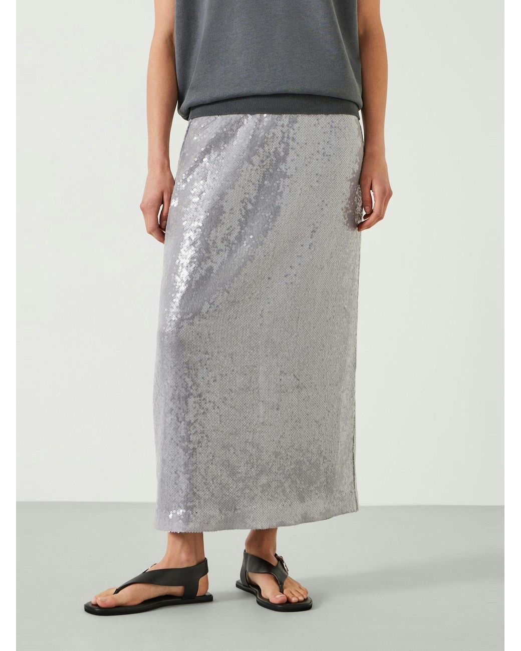 Hush White Anais Sheer Sequin Midi Skirt