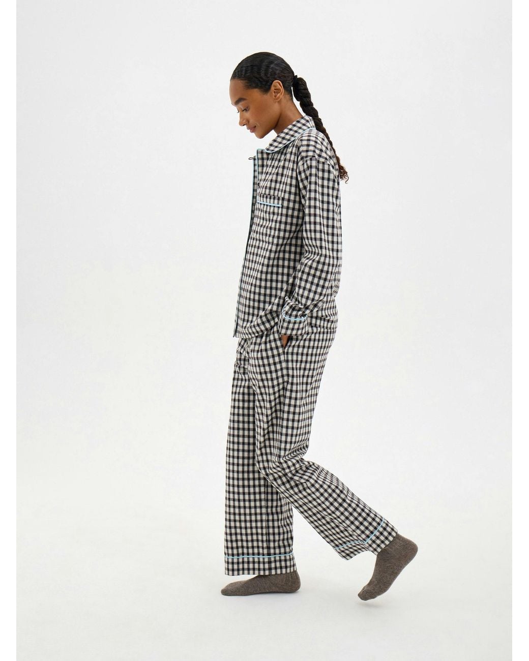 Hush White Letitia Brushed Cotton Curved Collar Pyjamas + Eye Mask