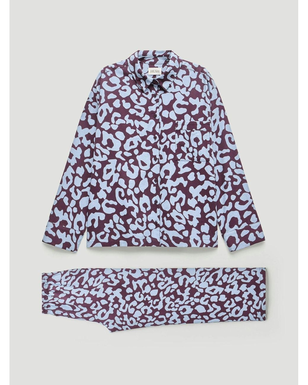 Hush Blue Brushed Cotton Animal Print Pyjamas