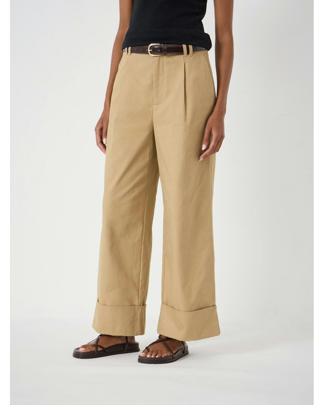 Hush Natural Tori Turn Up Wide Leg Trousers