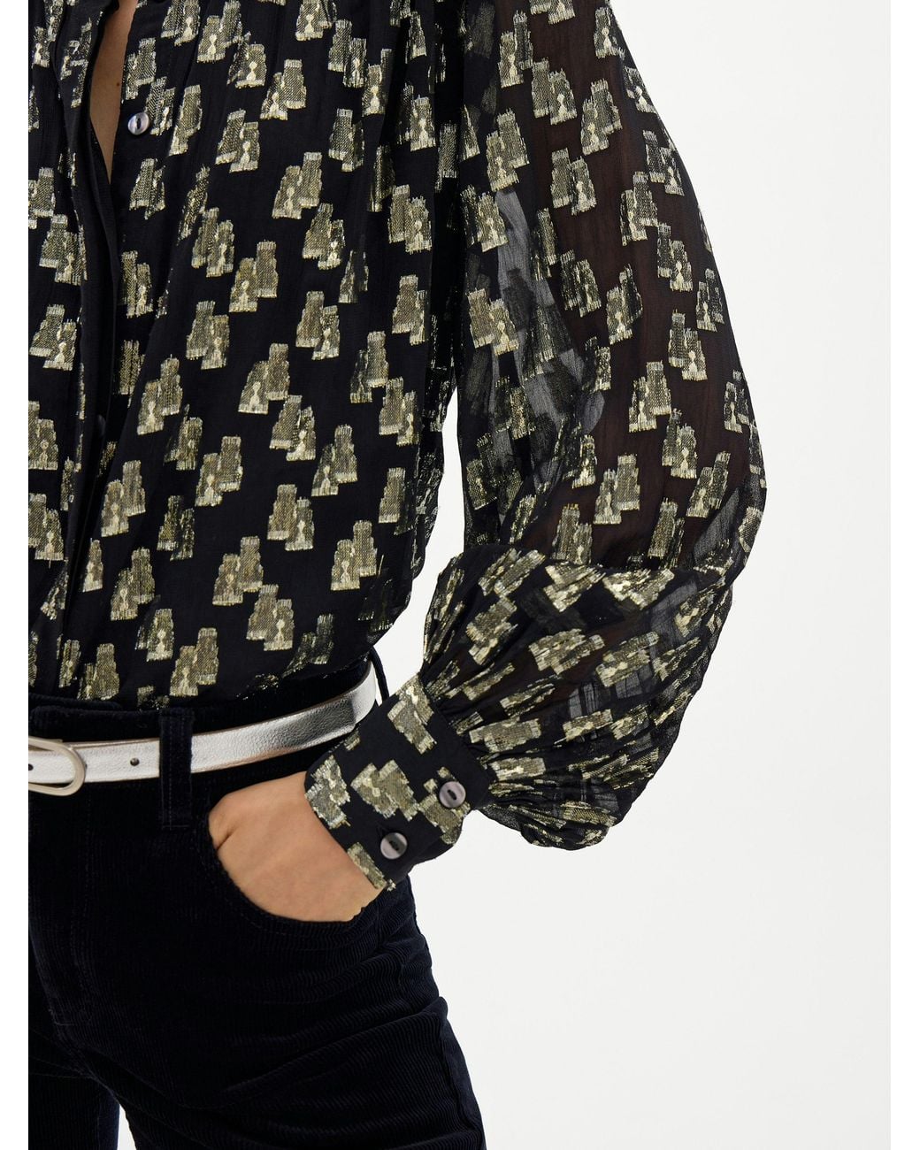 Hush Black Naomi Flock Chiffon Blouse