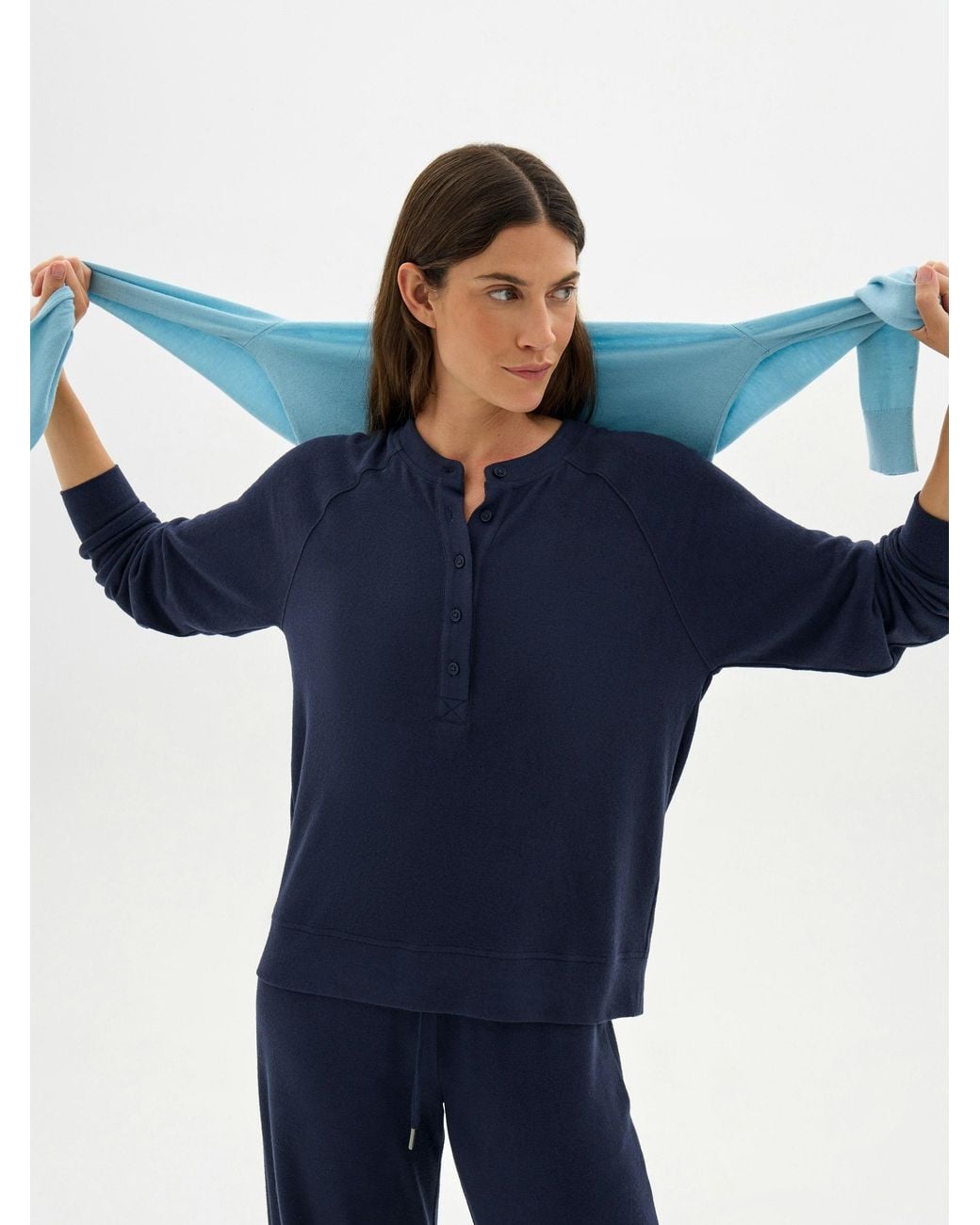 Hush Blue Harriet Henley Super Soft Top