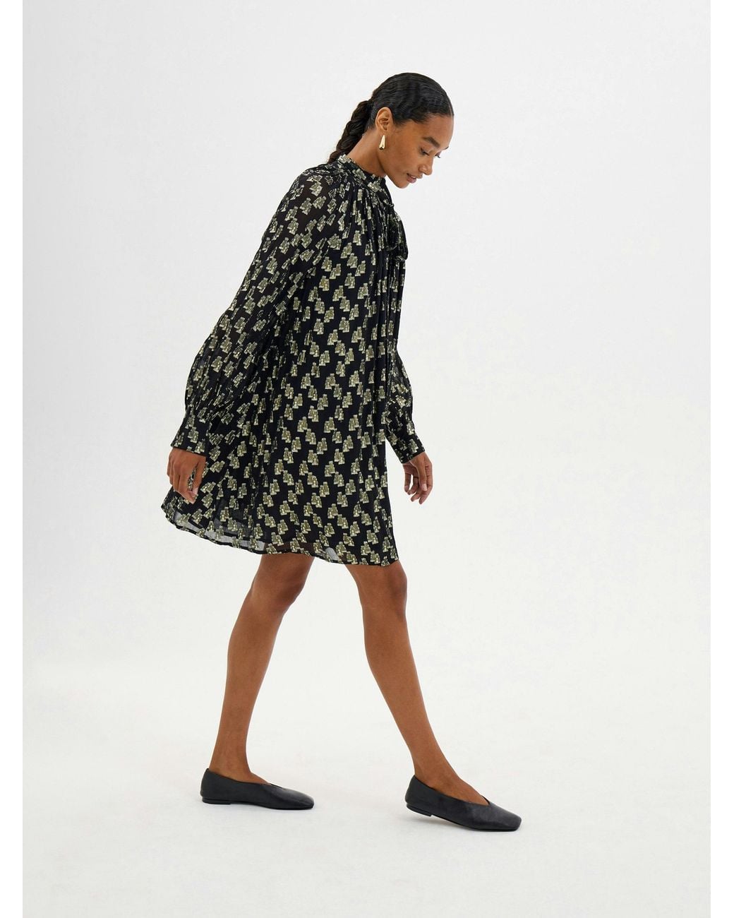 Hush Black Fleur Flock Chiffon Mini Dress