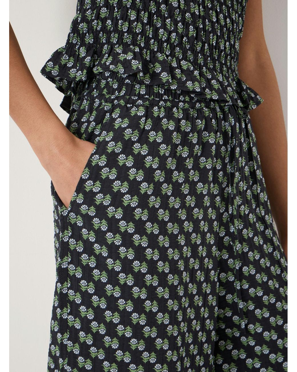 Hush Green Luxa Shirred Crinkle Shell Top