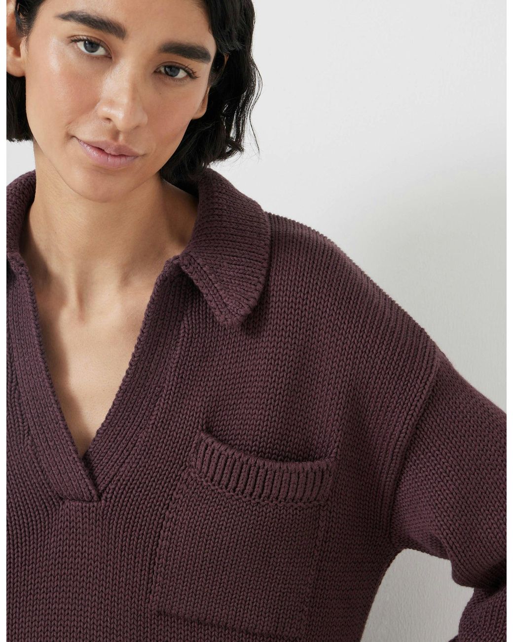 Hush Purple Knitted Cotton Rugby Jumper With Pocket
