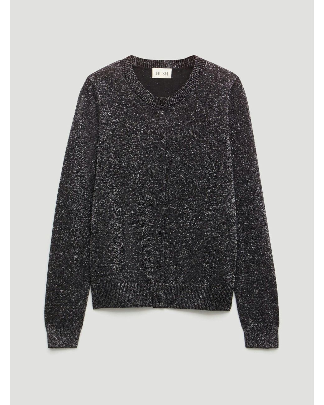 Hush White Crew Neck Slim Fit Metallic Cardigan