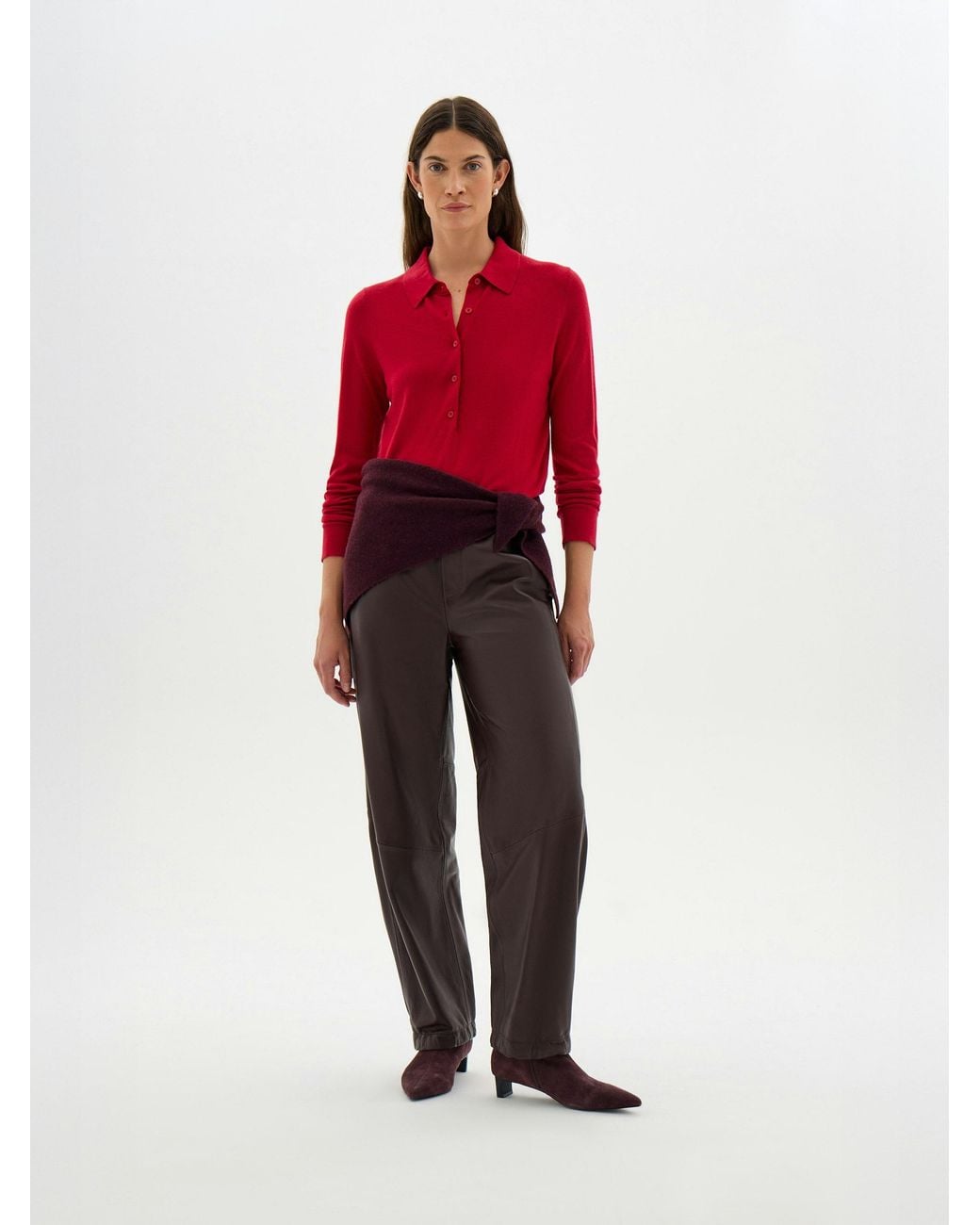 Hush Red Merino Long Sleeve Polo Top