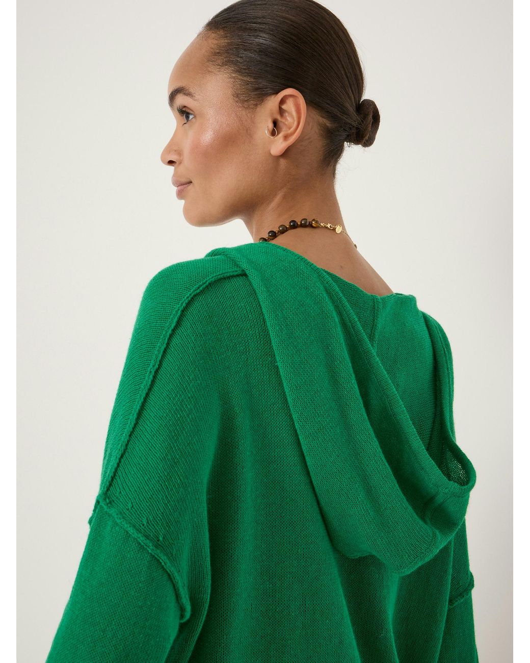 Hush Green Cara Linen Blend V Neck Hoodie