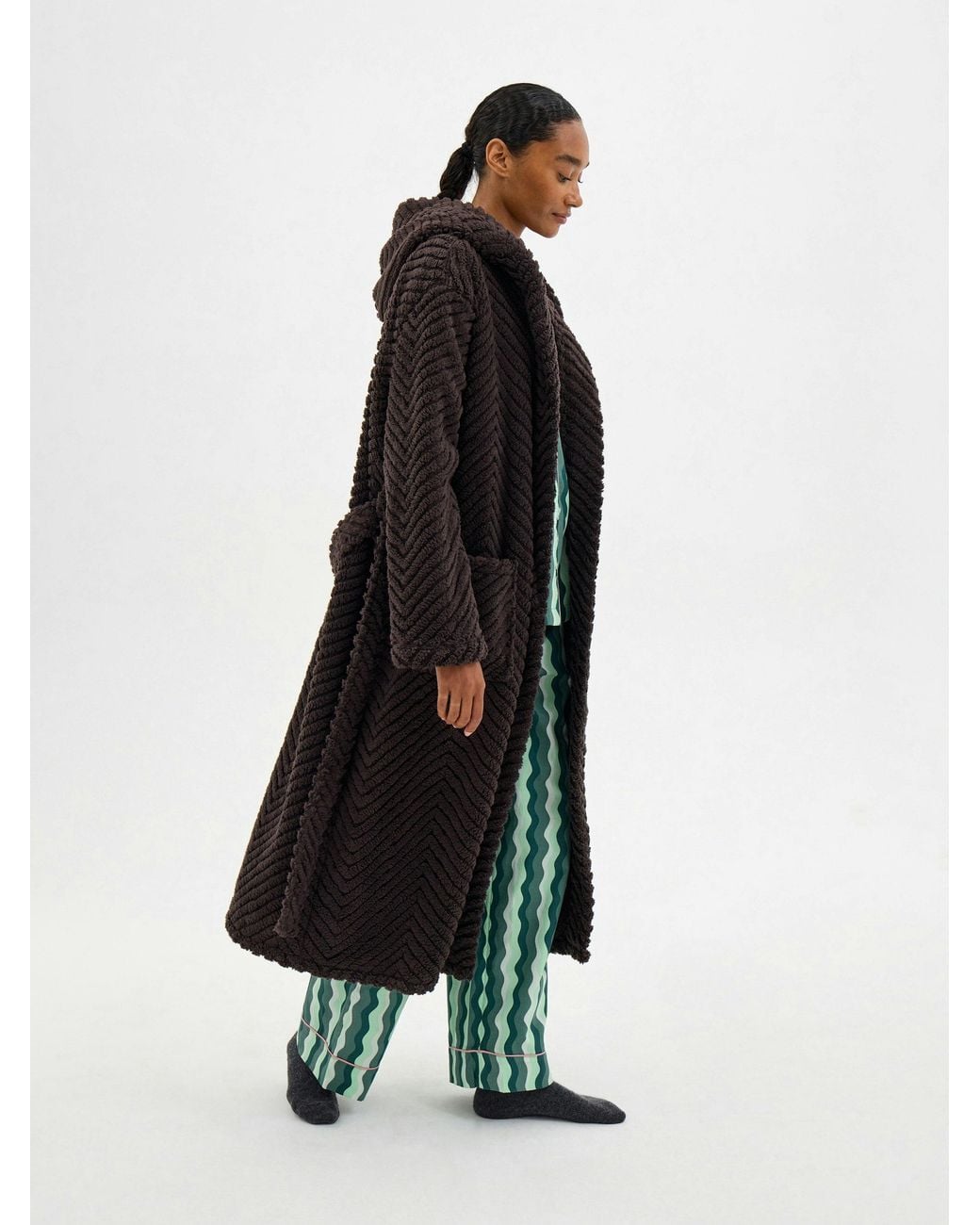 Hush Brown Penelope Hooded Textured Dressing Gown
