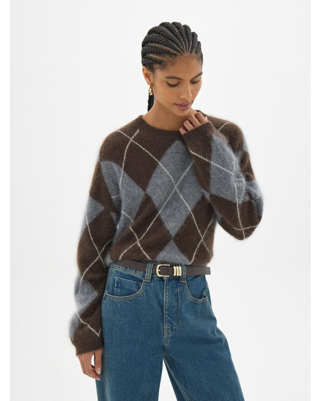Hush Blue Mossy Brushed Wool Argyle Jumper
