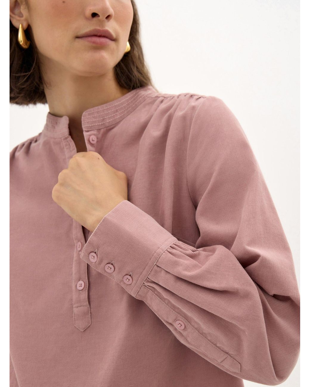 Hush Pink Cyra Long Sleeve Corduroy Blouse