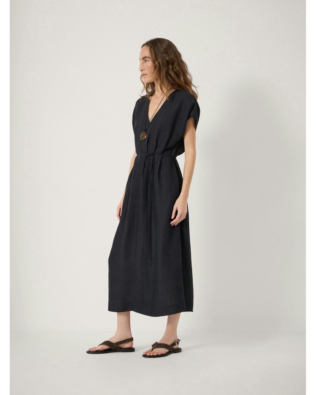 Hush White Remy Pleated Linen Blend Midi Dress
