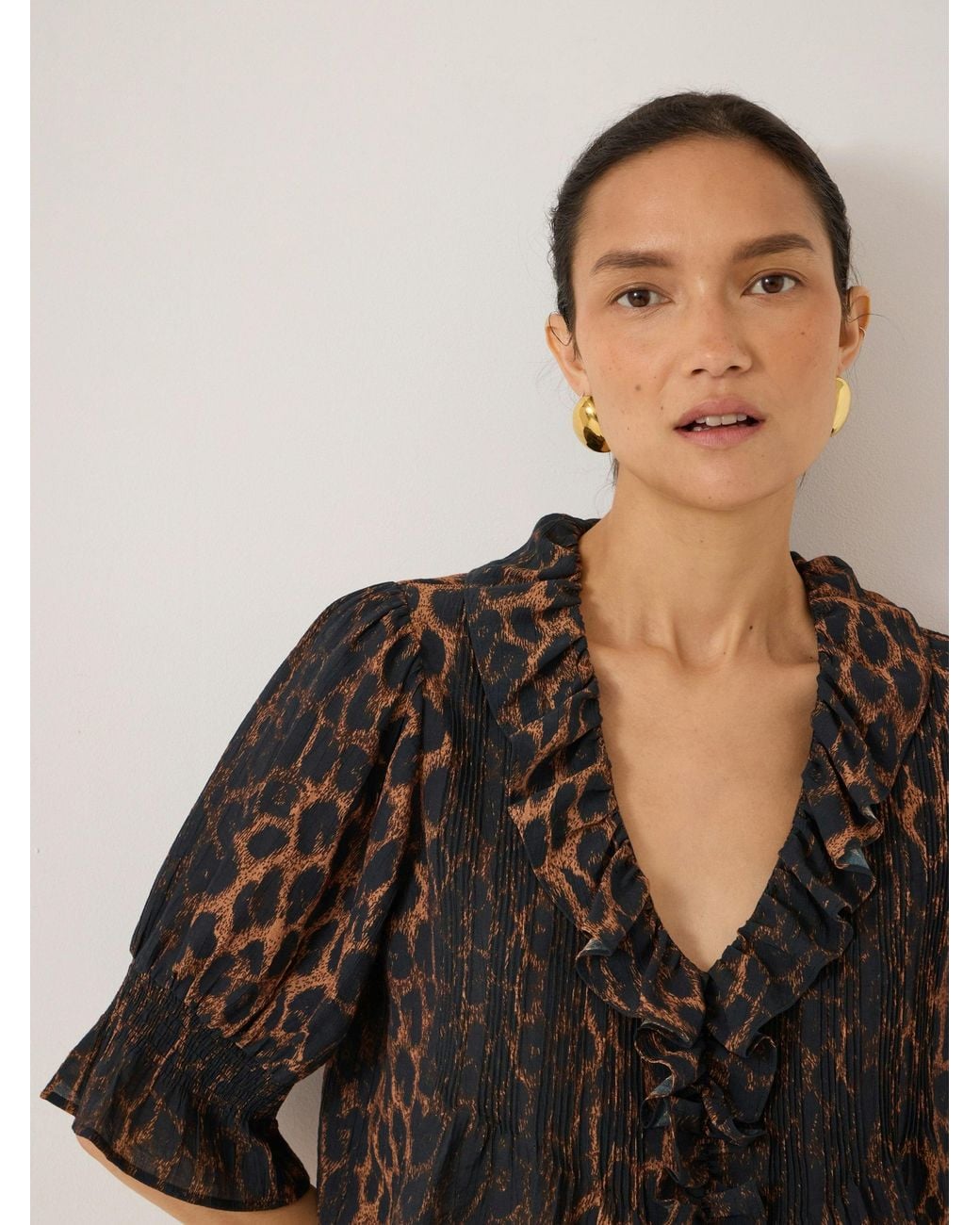 Hush Natural Koa Ruffle Short Sleeve Textured Blouse