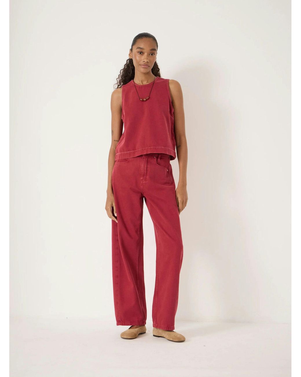 Hush Red Valerie Denim Shell Top