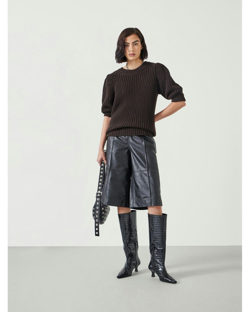 Hush Black Jessie Cotton Puff Sleeve Ribbed Top