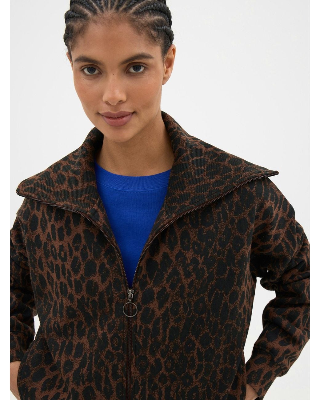 Hush Black Leopard Print Funnel Neck Double Zip Sweatshirt