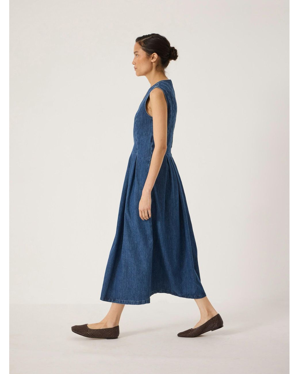 Hush Blue Priya Denim Pleated Midi Dress