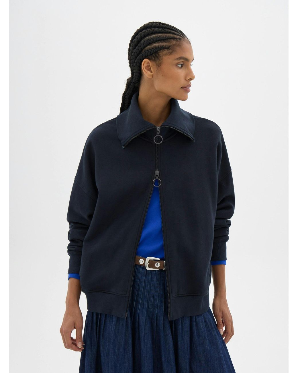 Hush Blue Elyna Funnel Neck Zip Sweatshirt
